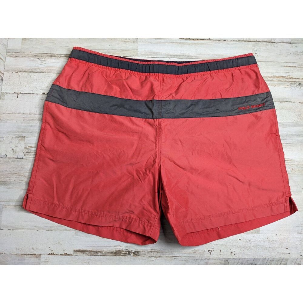 VTG Polo Sport Ralph Lauren‎ L Large Swimwear Trunks Red Bathing Suit Mesh Lined